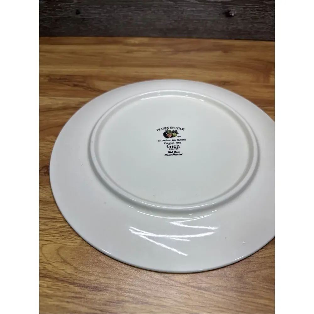 Gien France Fraises en Folie Wild Strawberries Round Platter 11-7/8”